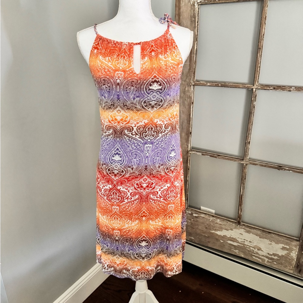 VENUS Orange and Purple Patterned Midi Dress